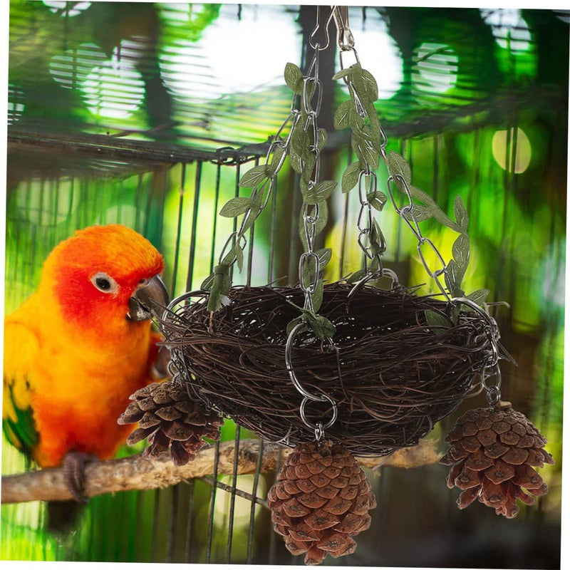 Natural Rattan Bird Nest Chewing Swing Toy Perch for Small Medium Birds Easy Install - Image 3