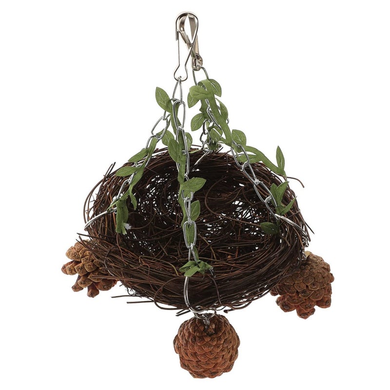 Natural Rattan Bird Nest Chewing Swing Toy Perch for Small Medium Birds Easy Install - Image 2