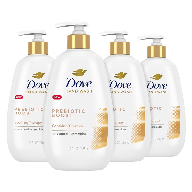 Dove Prebiotic Boost Hand Wash Soothing Therapy 4 Count for Lasting Softness, with Oatmeal & Ceramides, 12 oz - Image 1