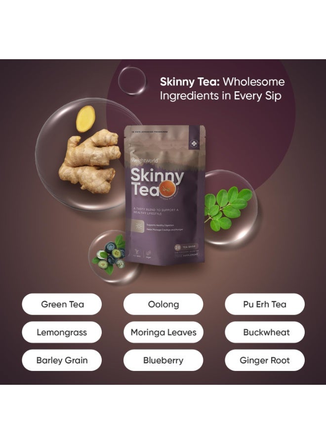WeightWorld مجموعة شاي رفيع وديتوكس | شاي أخضر، نعناع، جذر الهندباء، زنجبيل، ليمون غراس، مورنغا وأولونغ | لروتين الصباح والمساء | 56 كيس | برنامج 28 يوم | مزيج أعشاب خالي من السعرات الحرارية - Image 2