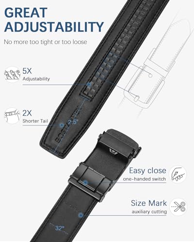 BOSTANTEN Mens Belt Leather 2 Pack Ratchet Belt For Men Dress and Casual with Adjustable Buckle, Trim to Fit - Image 3