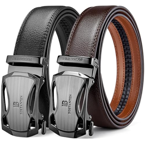 BOSTANTEN Mens Belt Leather 2 Pack Ratchet Belt For Men Dress and Casual with Adjustable Buckle, Trim to Fit - Image 1