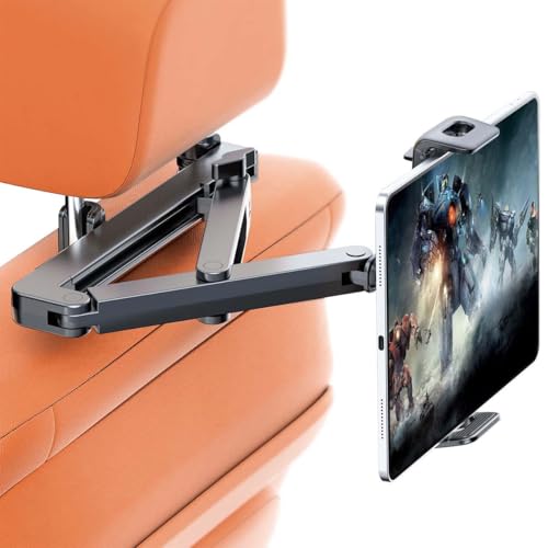 STHIRA® 360 ° Rotatable Phone & Tab holder for Car Back Seat 2 in 1 Headrest Tab Stand for Car with Retractable Arm Universal Snap-on Auto Mount for 4''-12.9'' Device, Road Trip Essentials for Vehicle - Image 1