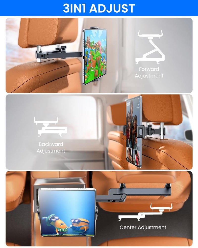 STHIRA® 360 ° Rotatable Phone & Tab holder for Car Back Seat 2 in 1 Headrest Tab Stand for Car with Retractable Arm Universal Snap-on Auto Mount for 4''-12.9'' Device, Road Trip Essentials for Vehicle - Image 4