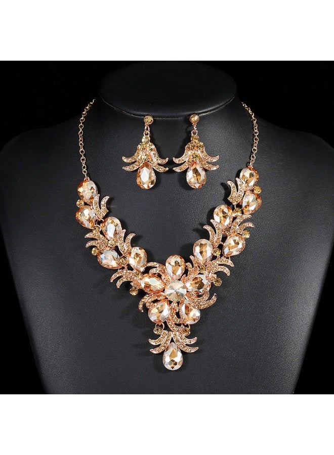 NIBEMINENT Vintage Colorful Flower Crystal Choker Necklace and Earring Set