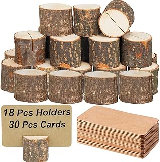 Toncoo Toncoo 18Pcs Premium Wood Place Card Holders and 30Pcs Kraft Table Place Cards, Rustic Table Number Holders, Wood Photo  - Image 1
