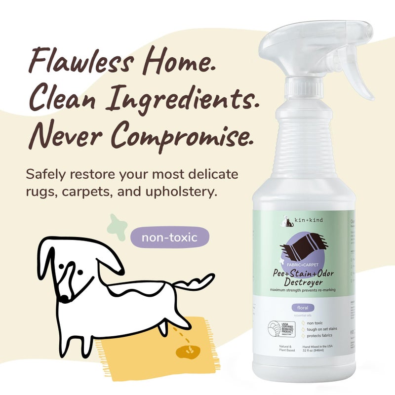 kin+kind Pet Odor Eliminator for Home - Litter Deodorizer, Pet Urine Odor Eliminator Spray and Stain Remover Spray for Harwood Floods, Carpet and Fabric - Pee, Odor and Stain Destroyer 32 fl oz - Image 2