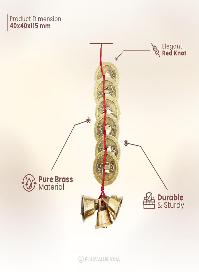 Plus Value Feng Shui Vastu Chinese 3 Bell 6 Coins Small Remedies for Home Office Main Entrance Door Hanging Positivity, Good Luck - Image 3