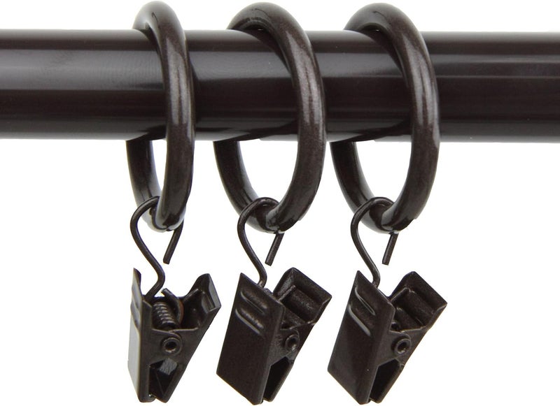 Rod Desyne 10 Count 1-Inch Curtain Rings with Clip for Windows, Cocoa - Image 1