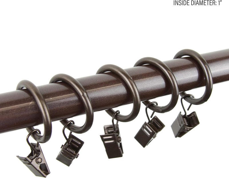 Rod Desyne 10 Count 1-Inch Curtain Rings with Clip for Windows, Cocoa - Image 2