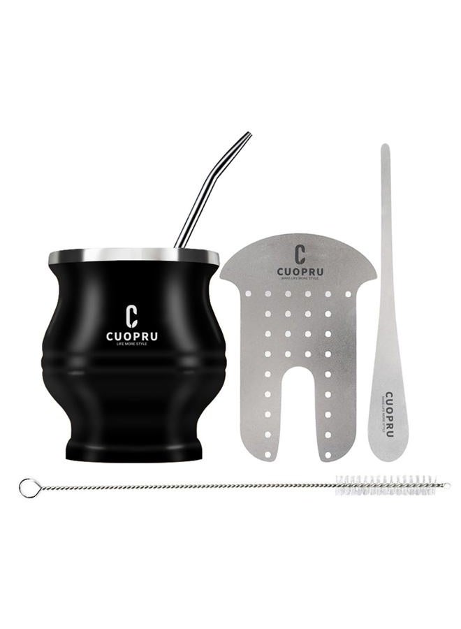 CUOPRU Yerba Mate Cup and Bombilla Set - The Yerba Mate set includes a Modern Mate Cup，Yerba Mate Shaper set，Bombilla Mate (straws) and a cleaning brush (Black) - Image 1