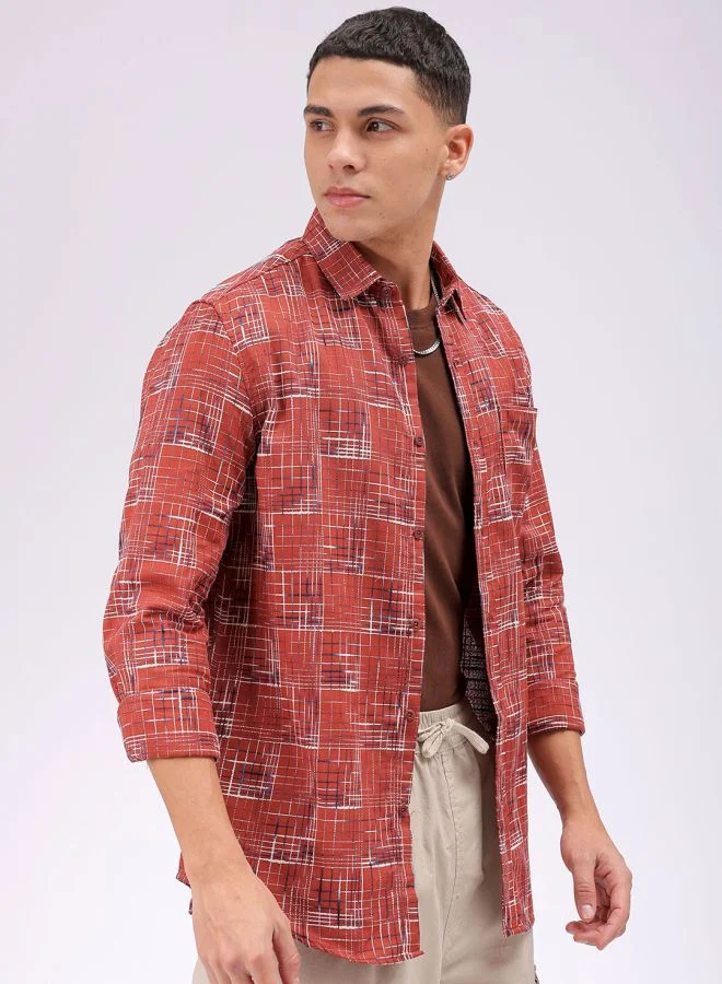 شركة المرآب الهندية Men Slim Fit Checkered Full Sleeves Cutaway Collar Casual Shirt
