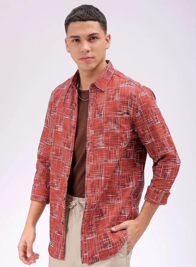 شركة المرآب الهندية Men Slim Fit Checkered Full Sleeves Cutaway Collar Casual Shirt
