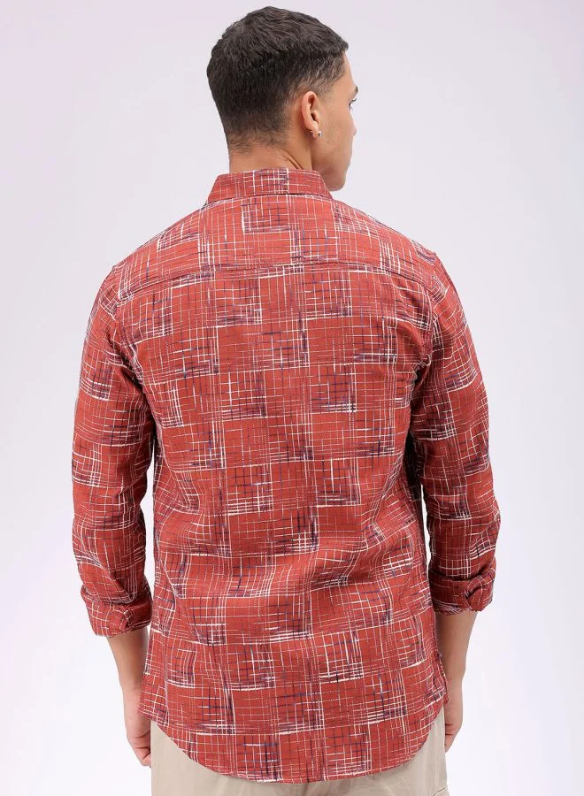 شركة المرآب الهندية Men Slim Fit Checkered Full Sleeves Cutaway Collar Casual Shirt
