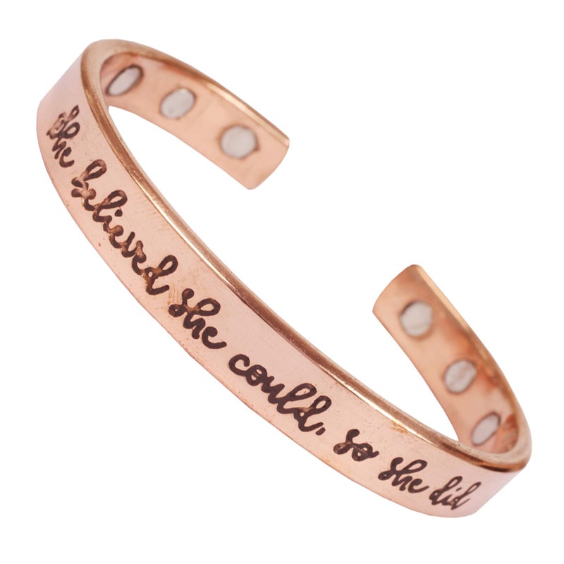 Touchstone Inspirational Copper Engraved Magnetic Bracelets for Teen Girls/Women-Personalized Jewelry Gifts for Best Friend/Mom/Daughter/Sister- In a Pretty Gift Box She Believed She Could So She Did - Image 1