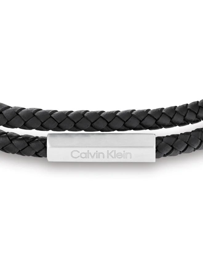 Calvin Klein Men's Black Leather and Stainless Steel Bracelet