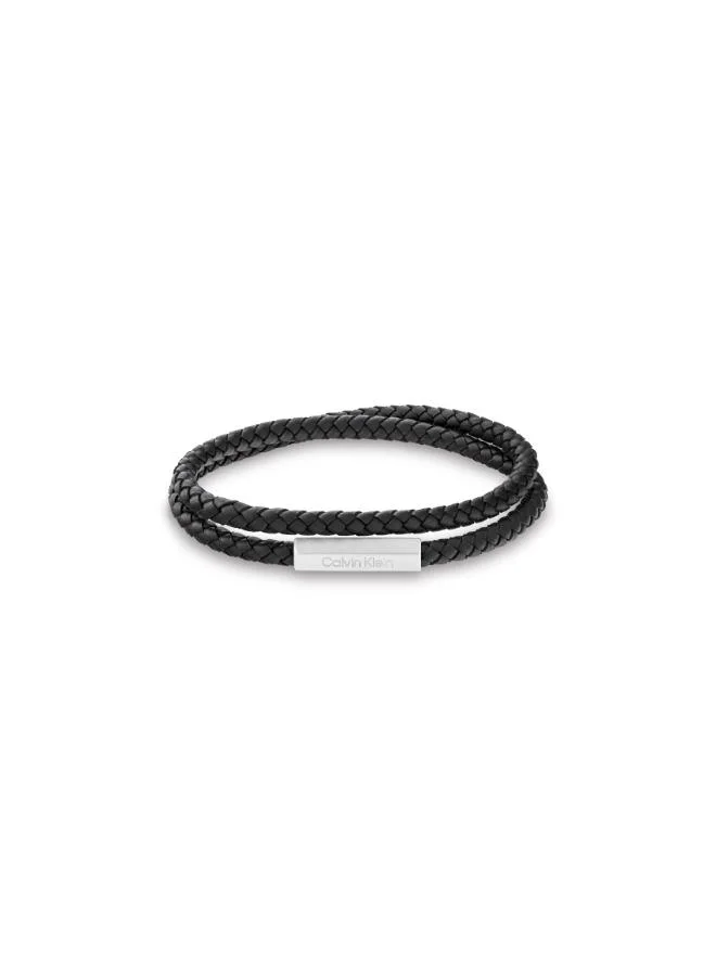Calvin Klein Men's Black Leather and Stainless Steel Bracelet