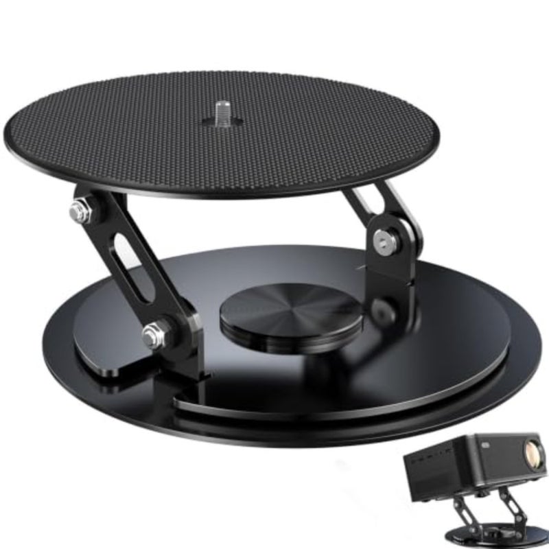 Desktop Projector Stand for Home Office Studio: Aluminum Alloy Folding Dual Rod Support, Black, 5kg Load Capacity 360 Rotatable Base - Image 1