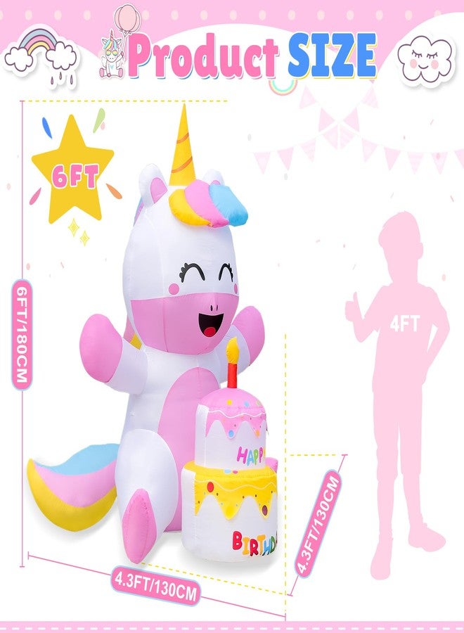 أور ورم كعكة عيد ميلاد يونيكورن قابلة للنفخ من OurWarm بطول 6 أقدام، يونيكورن عيد ميلاد سعيد قابل للنفخ مع كعكة وشمعة، زينة عيد ميلاد خارجية لطيفة مع أضواء LED مدمجة ومنفاخ لتزيين المنزل والفناء في عيد الميلاد - Image 3