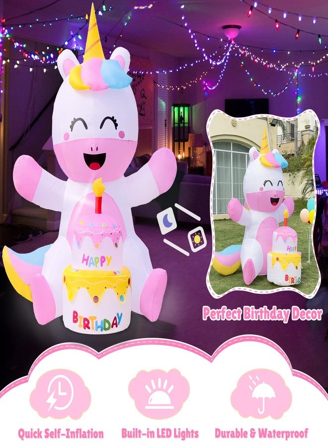 أور ورم كعكة عيد ميلاد يونيكورن قابلة للنفخ من OurWarm بطول 6 أقدام، يونيكورن عيد ميلاد سعيد قابل للنفخ مع كعكة وشمعة، زينة عيد ميلاد خارجية لطيفة مع أضواء LED مدمجة ومنفاخ لتزيين المنزل والفناء في عيد الميلاد - Image 5