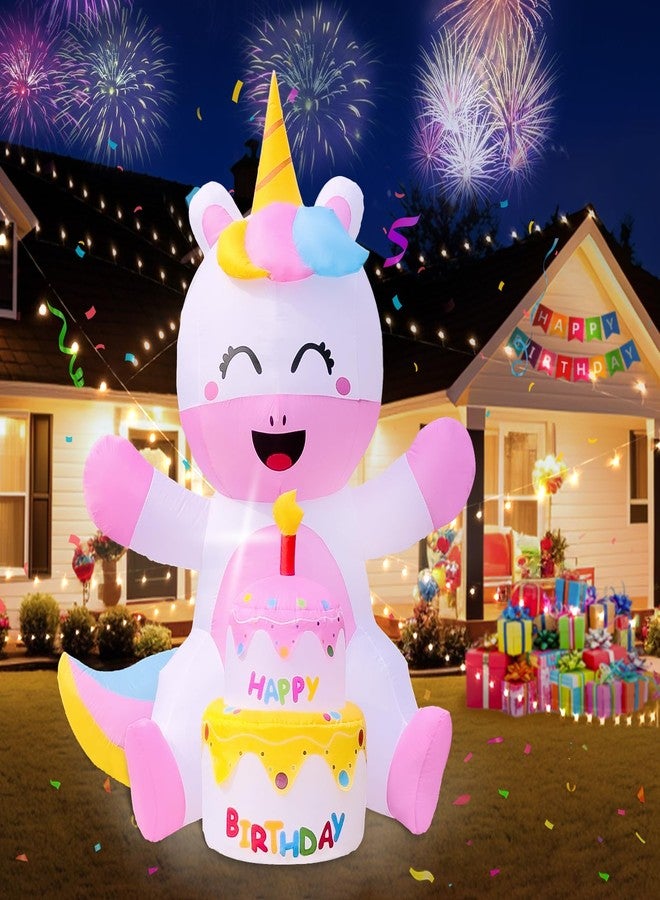 أور ورم كعكة عيد ميلاد يونيكورن قابلة للنفخ من OurWarm بطول 6 أقدام، يونيكورن عيد ميلاد سعيد قابل للنفخ مع كعكة وشمعة، زينة عيد ميلاد خارجية لطيفة مع أضواء LED مدمجة ومنفاخ لتزيين المنزل والفناء في عيد الميلاد - Image 2