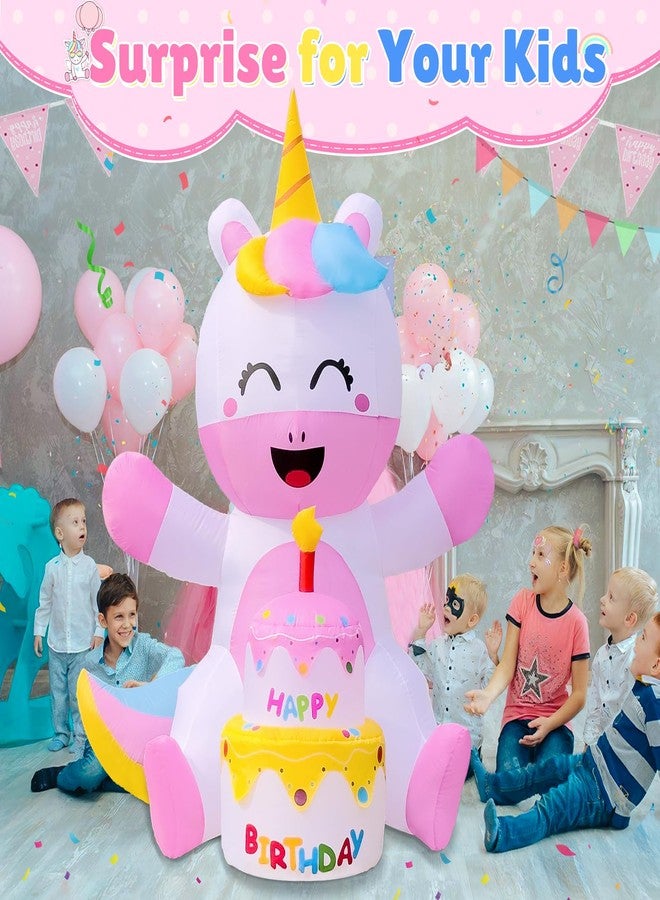 أور ورم كعكة عيد ميلاد يونيكورن قابلة للنفخ من OurWarm بطول 6 أقدام، يونيكورن عيد ميلاد سعيد قابل للنفخ مع كعكة وشمعة، زينة عيد ميلاد خارجية لطيفة مع أضواء LED مدمجة ومنفاخ لتزيين المنزل والفناء في عيد الميلاد - Image 4