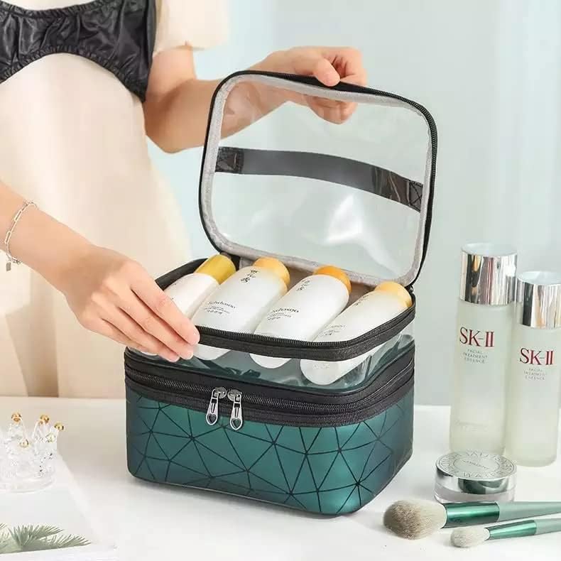 HELIMIX Transparent Makeup Bags Double Layer Travel Cosmetic Cases Makeup Organizer Toiletry Bags Cosmetic Pouch for Women Travel Storage Toiletry Pouch with Elastic Band and 2 Zipper - Image 3
