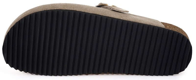 Intini Suede Clogs for Mens Womens Genuine Leather Clogs Adjustable Buckle Cork Footbed Slippers Sandals Brown - Image 4