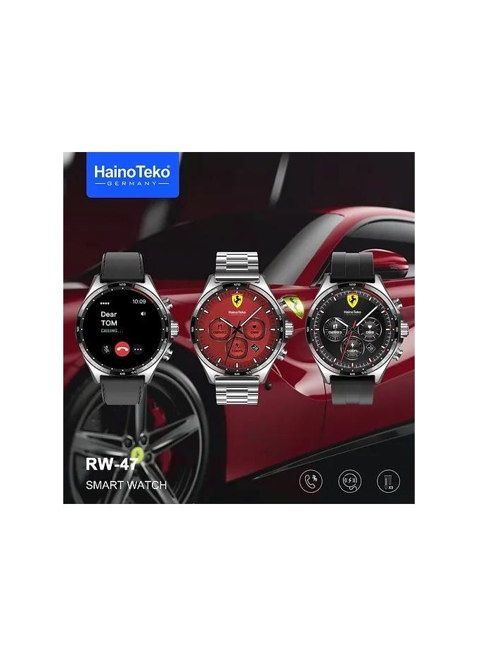 هينو تيكو - ساعة ذكية Haino Teko Germany RW47 AMOLED بشاشة مستديرة كبيرة مع حزامين وشاحن لاسلكي للرجال والأولاد فضي (فضي) - Image 1