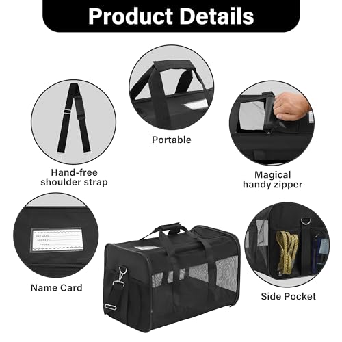 FluffyDream Pet Travel Carrier Soft Sided Portable Bag for Cats, Small Dogs, Kittens or Puppies 17 lbs Max, Collapsible, Durable, Airline Approved, Travel Friendly (Medium) - Image 4