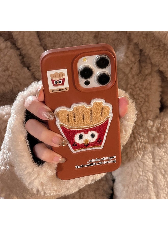 Ins Plush Gourmet French Fries For 15pro Max Apple 16 Mobile Phone Case Stereo Iphone14 Soft 13-generation Hair-Color:Mocha Brown Towel Embroidered Donut Stickers-Applicable Models:14pro - Image 4