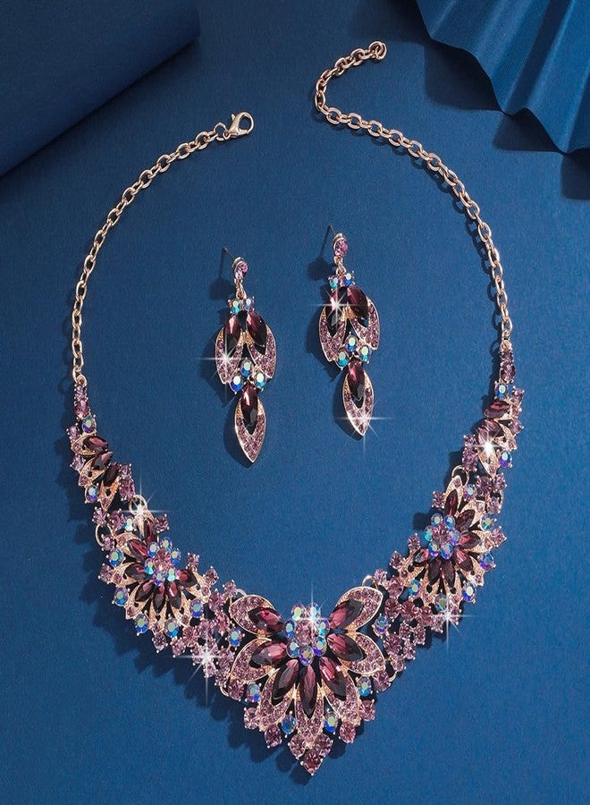 Rumtock Vintage Purple Teardrop Crystal Beads Earrings Necklace Set for Wedding Brides Women Costume Jewelry (Purple) - Image 4