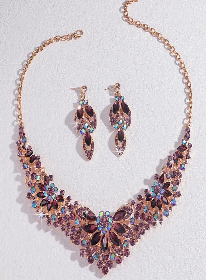 Rumtock Vintage Purple Teardrop Crystal Beads Earrings Necklace Set for Wedding Brides Women Costume Jewelry (Purple) - Image 3