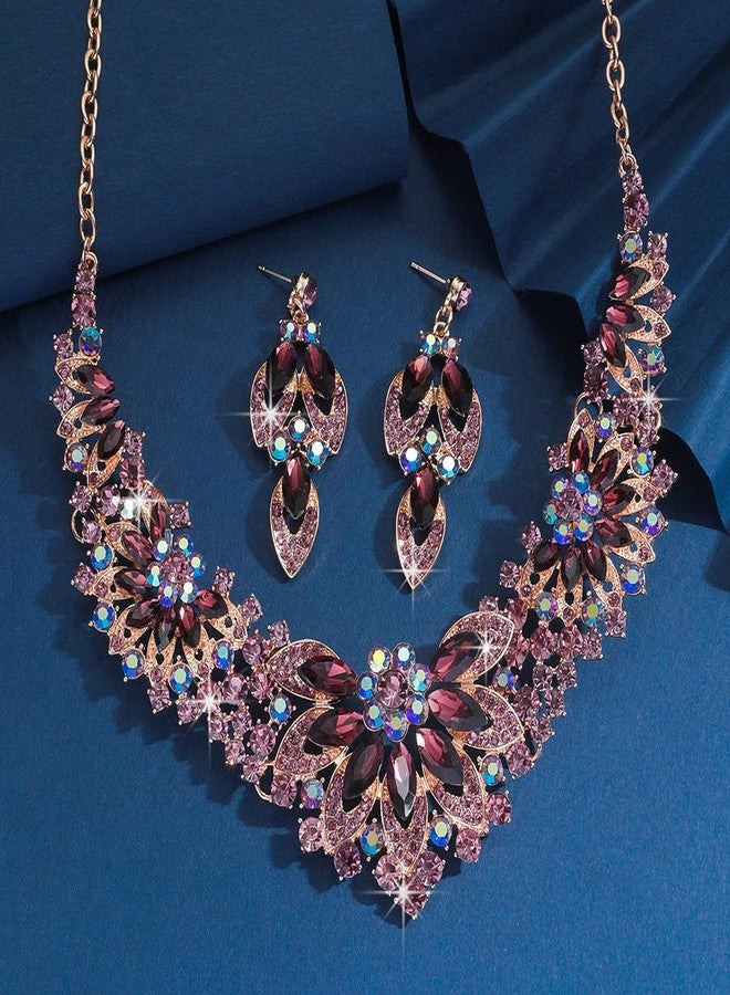 Rumtock Vintage Purple Teardrop Crystal Beads Earrings Necklace Set for Wedding Brides Women Costume Jewelry (Purple) - Image 5