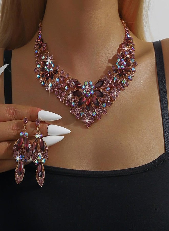 Rumtock Vintage Purple Teardrop Crystal Beads Earrings Necklace Set for Wedding Brides Women Costume Jewelry (Purple) - Image 2