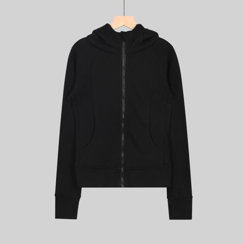 Women's Slim Fit Hooded Fleece-Lined Zip-Up Cotton Yoga Jacket - Image 1