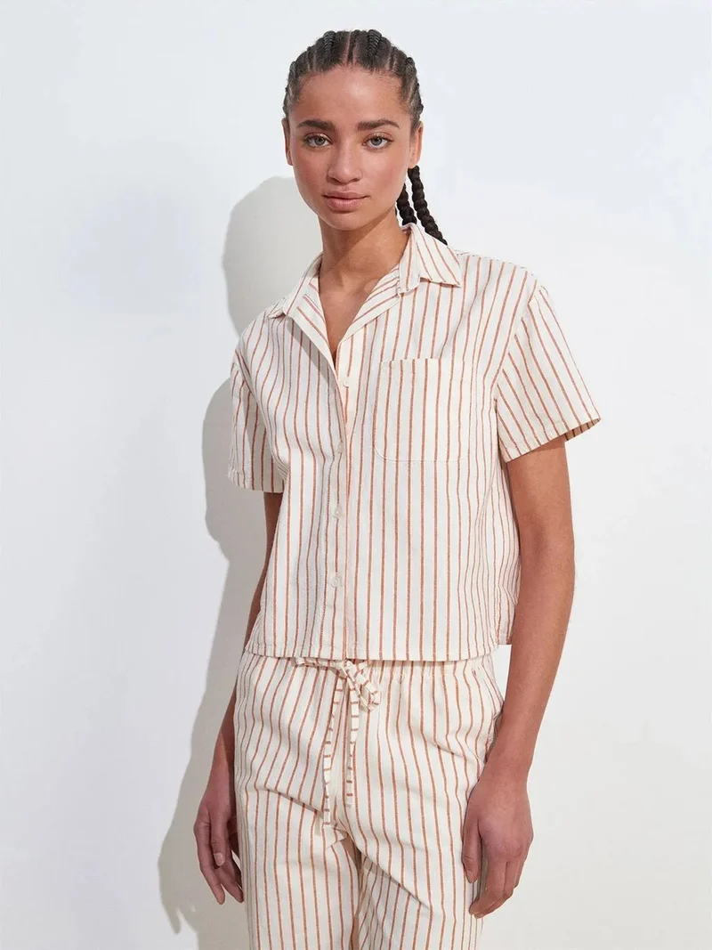 ديلفين Dilvin Women's Linen Blended Short Sleeve Shirt