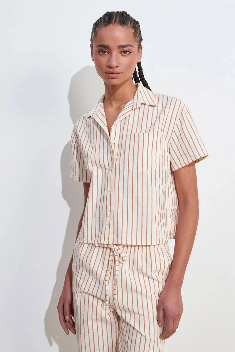 ديلفين DILVIN Linen Blend Short-Sleeve Button Shirt