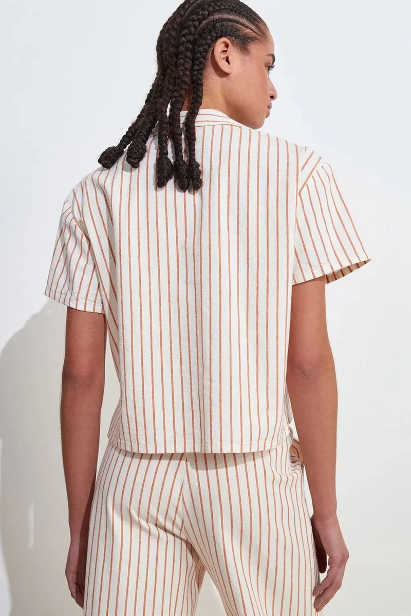 ديلفين DILVIN Linen Blend Short-Sleeve Button Shirt