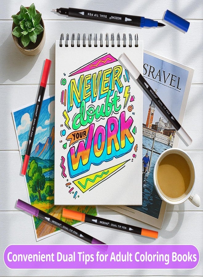 Nicecho 24 Colors Dual Tip Art Markers Pens for Adult Coloring Books, Brush and Fineliner Tip Art Suppliers for Journaling Note Taking Lettering - Image 5