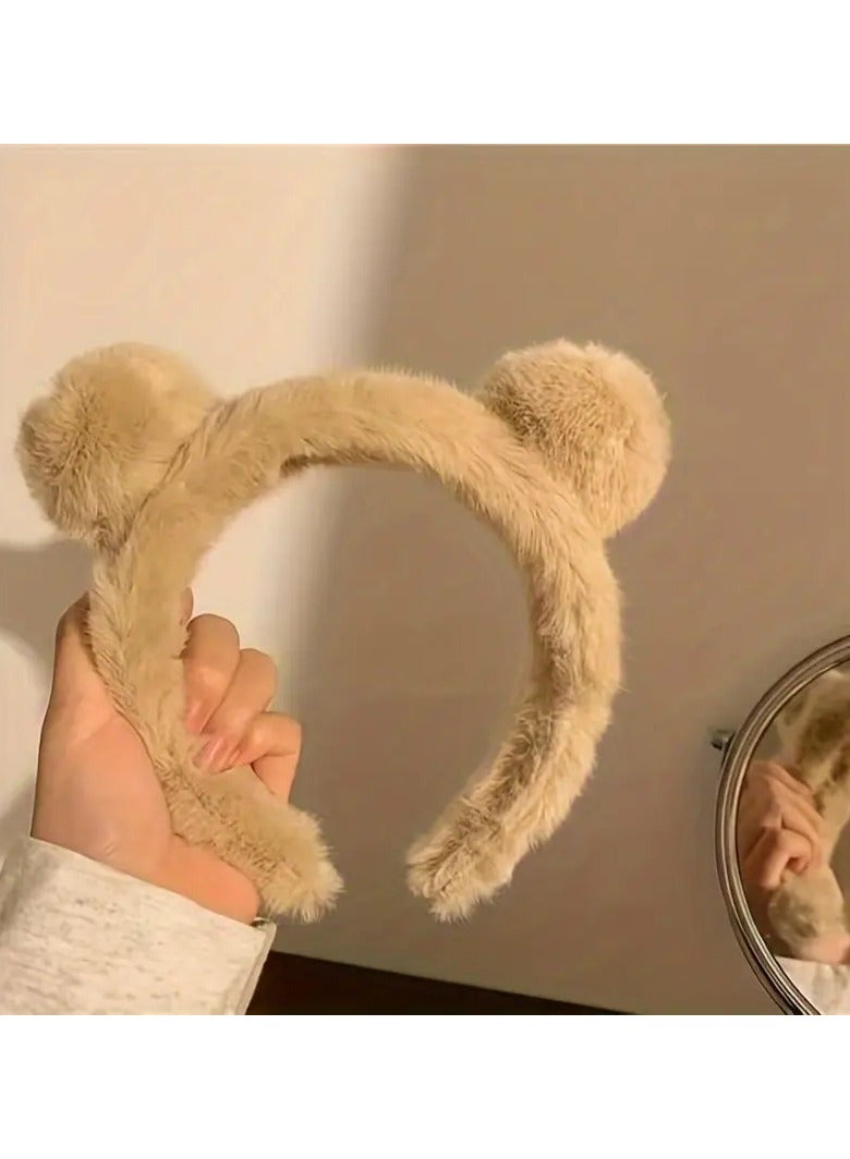 Goolsky 1 قطعة دبابيس أذن دب لطيفة مزينة، طوق شعر ناعم غير قابل للانزلاق، إكسسوارات شعر لخريف وشتاء النساء - Image 1