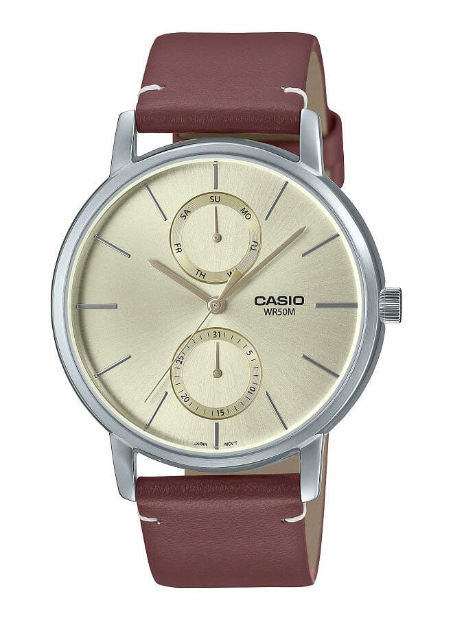 CASIO - Men Watch Analog Multi Hand Silver Dial Leather Band MTP-B310L-9AVDF - Image 1