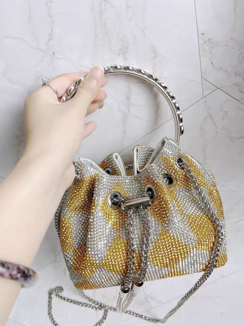 2025 Silver Women'S Popular Shiny Drawstring Tassel Set With Diamonds And Rhinestones Bucket Bag Full Of Diamonds Bag Bags - Image 1