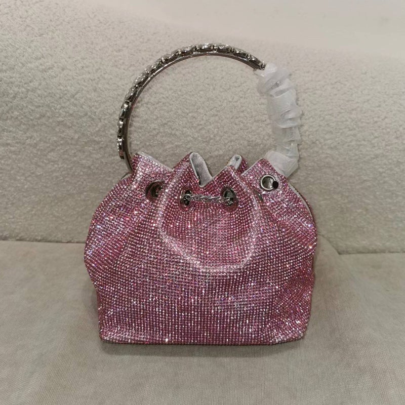 2025 Silver Women'S Popular Shiny Drawstring Tassel Set With Diamonds And Rhinestones Bucket Bag Full Of Diamonds Bag Bags - Image 3