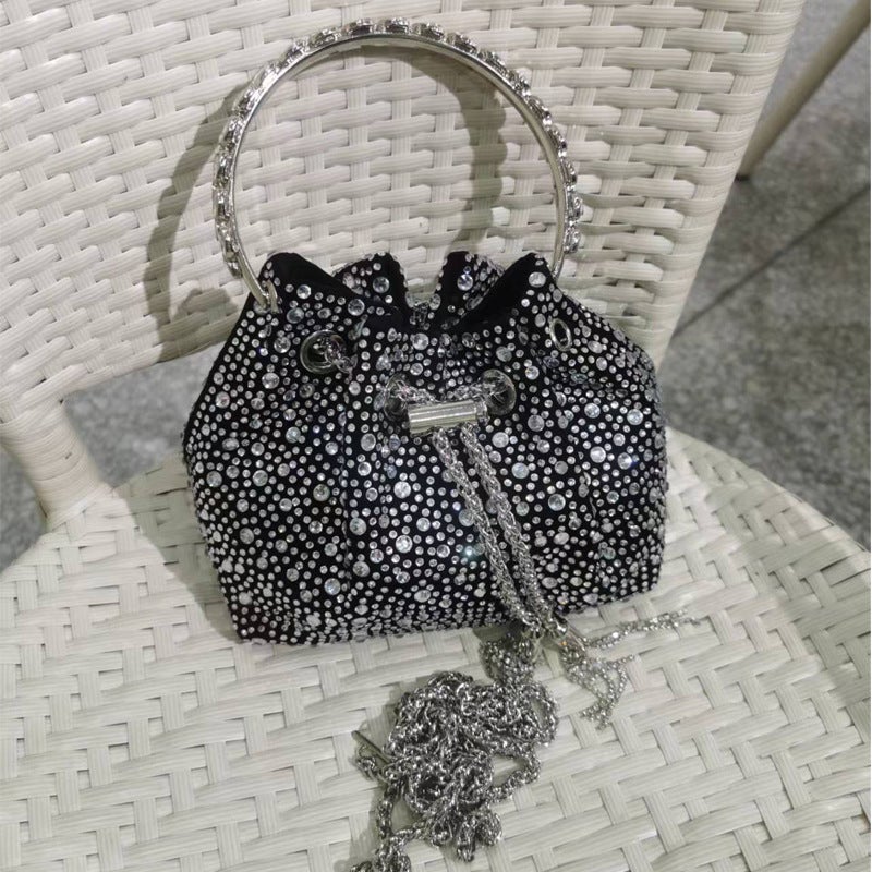 2025 Silver Women'S Popular Shiny Drawstring Tassel Set With Diamonds And Rhinestones Bucket Bag Full Of Diamonds Bag Bags - Image 5