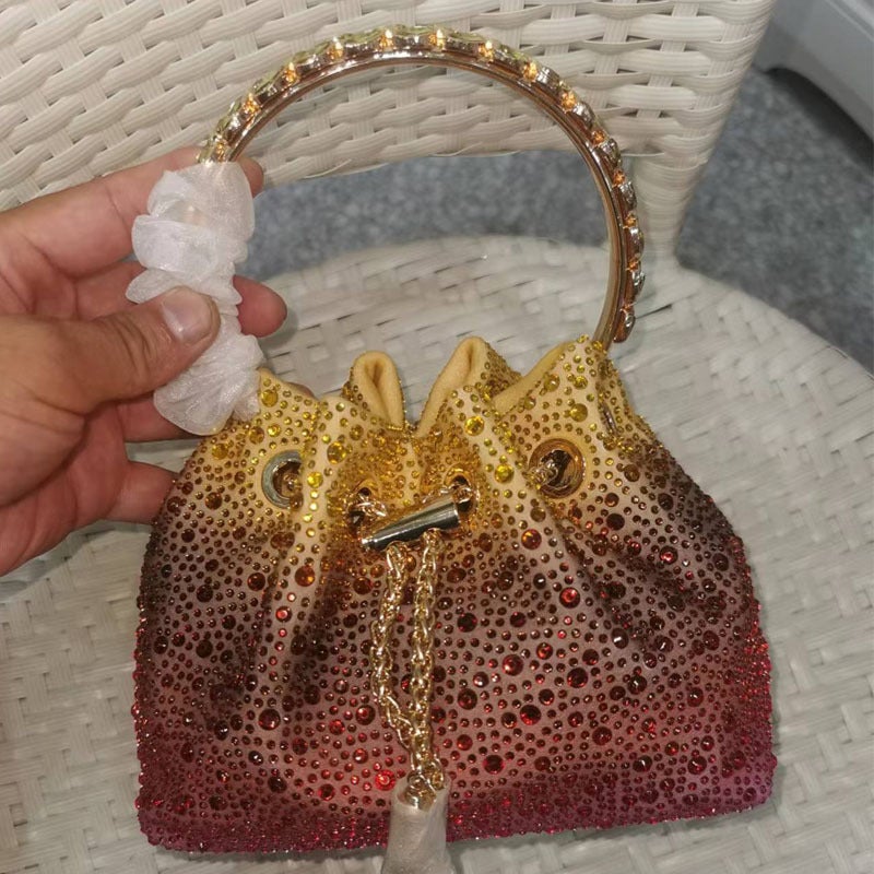 2025 Silver Women'S Popular Shiny Drawstring Tassel Set With Diamonds And Rhinestones Bucket Bag Full Of Diamonds Bag Bags - Image 4