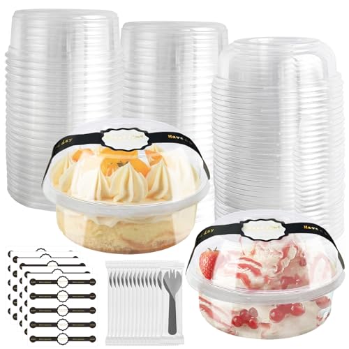 OBXMLFY 8oz Plastic Containers With Lids And Spoons 50 Pack, Dessert Cups With Lids,Small Disposable Snack Bowls For Ice Cream Cake Fruit Parfait Pudding And Jello Shot (8oz) - Image 1