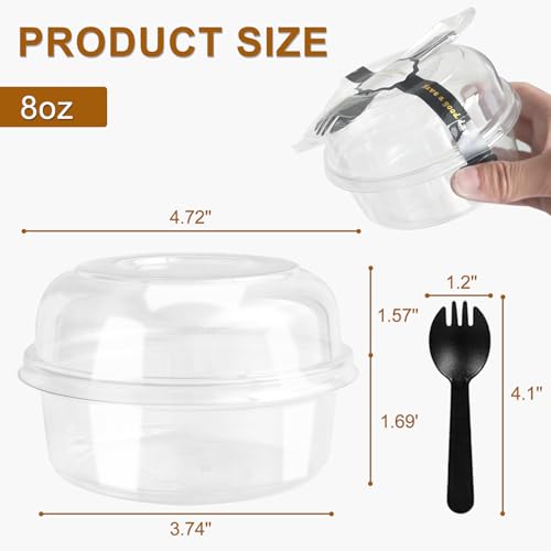 OBXMLFY 8oz Plastic Containers With Lids And Spoons 50 Pack, Dessert Cups With Lids,Small Disposable Snack Bowls For Ice Cream Cake Fruit Parfait Pudding And Jello Shot (8oz) - Image 2