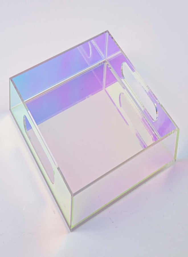 HLYU Iridescent Acrylic Serving Tray 10x10 inches, Spill Resistant, with Handles and Silicone Pads, Clear Acrylic Decorative Makeup Tray Organiser for Living Rooms, Kitchens, Bathrooms and Offices - Image 1