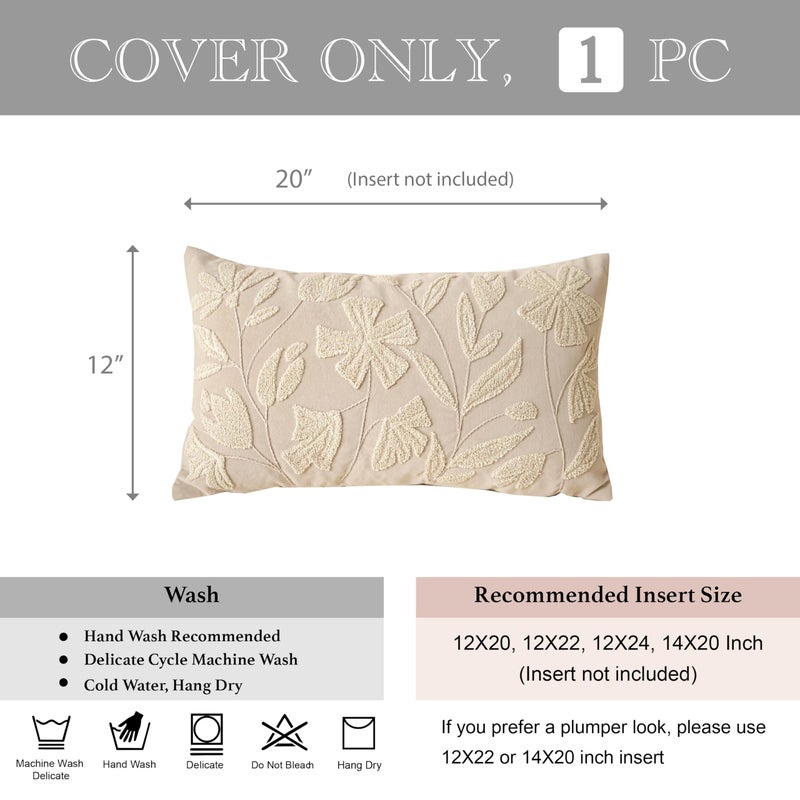 BlissBlush 12x20 Lumbar Pillow Cover, Rectangular Neutral Beige Decorative Throw Pillowcase for Couch Sofa, Embroidered Velvet Farmhouse Accent Cushion (Cover Only) - Image 5